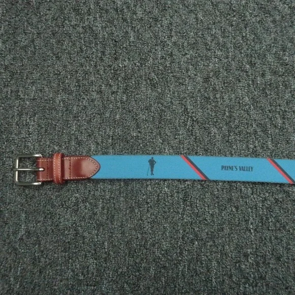 Peter Millar Belt Mens 38 Blue Brown Leather Needlepoint Paynes Valley - Picture 3 of 7